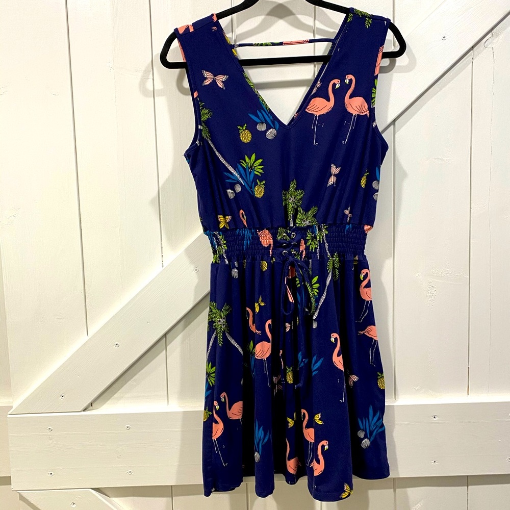 Navy flamingo mini dress